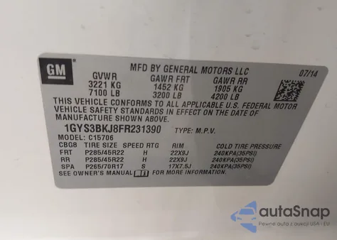 2015 Cadillac Escalade Luxury from USA, damaged, VIN 1GYS3BKJ8FR231390